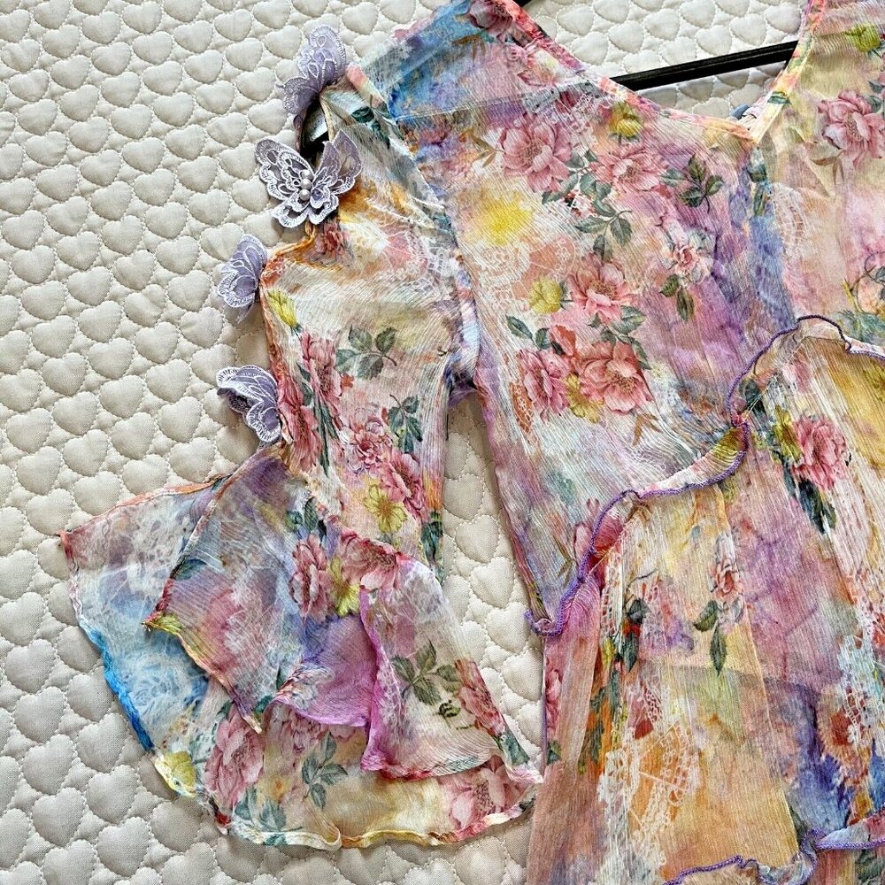 NWT Silk Floral-Print Midi Dress 3D Butterfly - Picture 8 of 10